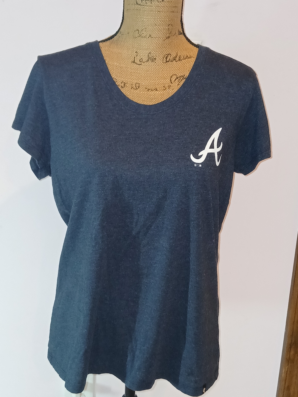 47 Brand Women's Navy Short Sleeve Tee with White Script 'A' Ronald Acuna Jr XL